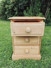 Load image into Gallery viewer, English pine three drawer bedside cabinet