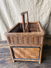 Load image into Gallery viewer, Vintage French wicker and wood magazine stand