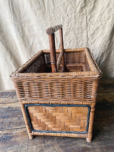 Vintage French wicker and wood magazine stand