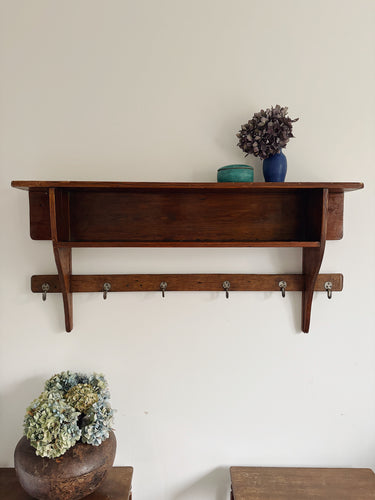 Vintage French wall shelf with hooks