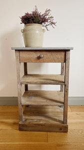 Vintage rustic zinc top console with drawer