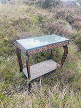 Load image into Gallery viewer, Vintage engraved wooden side table with mirror top
