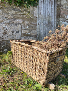 Vintage French large basket on wooden rails