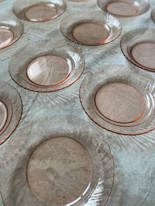 Vintage French Arcoroc Rosalind pink glass soup plates - set of 13