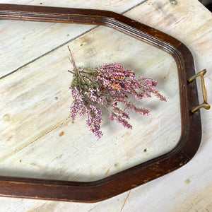 Large early 20th century hardwood, brass and glass butler tray