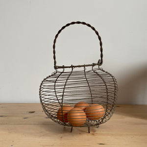Antique French woven wire egg basket