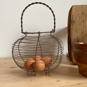 Antique French woven wire egg basket