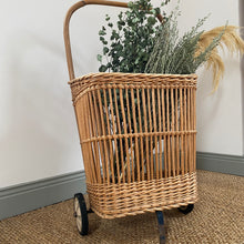 Load image into Gallery viewer, Vintage wicker shopping trolley