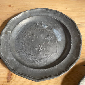 Pair of Antique decorative pewter plates