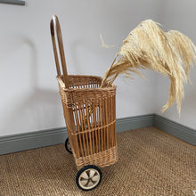 Load image into Gallery viewer, Vintage wicker shopping trolley