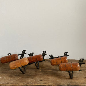 Vintage French wood and metal coat hooks - set of 5
