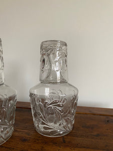 Pair of Vintage French bedside carafes with glass