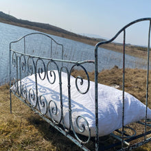 Load image into Gallery viewer, Vintage wrought iron day bed, baby blue chipped paint