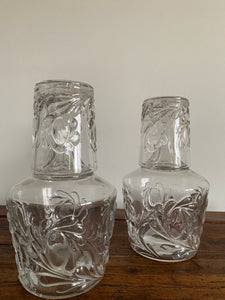 Pair of Vintage French bedside carafes with glass