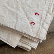 Load image into Gallery viewer, Antique Hemp Tight Weave Sheet hand embroidered initials L C