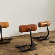 Load image into Gallery viewer, Vintage French wood and metal coat hooks - set of 5